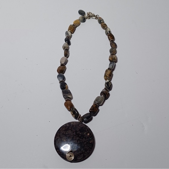 Natural Stone Agate Bead And Sterling Silver Necklace S Hook Clasp - Picture 1 of 5